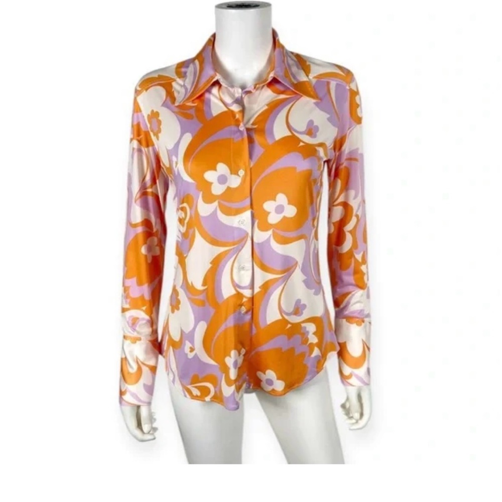 Zara Orange, Pink & Cream Floral Button-Up Shirt